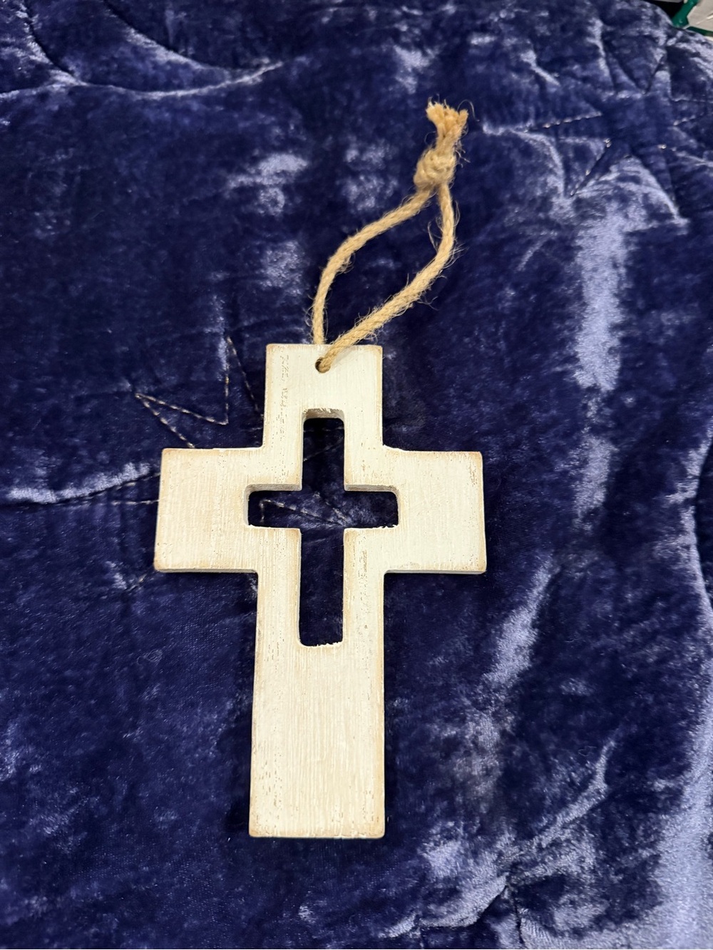 Rustic White Wooden Cross Hanging Ornament - Home Holiday Decor